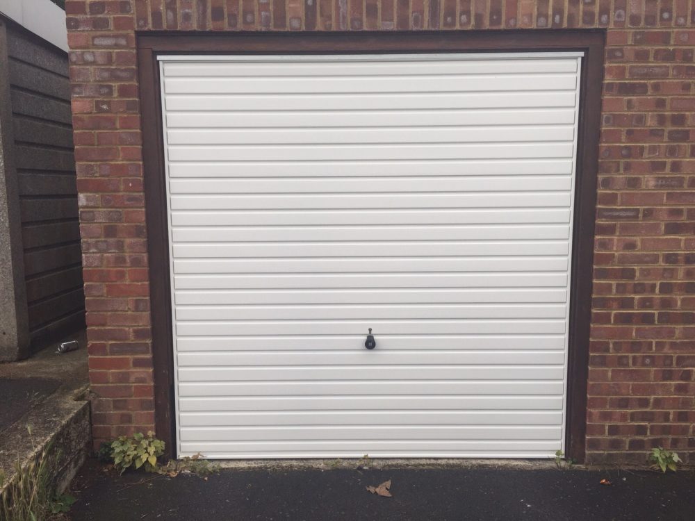 white Hormann up and over garage door fitted in Thame, Oxfordshire by Shutter Spec Security